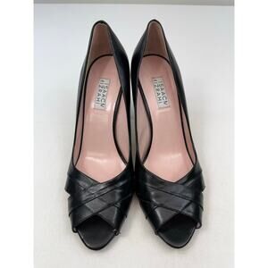 Isaac Mizrahi Vintage Black Leather Peep Toe Heels Sz 9 Quiet Luxury Designer